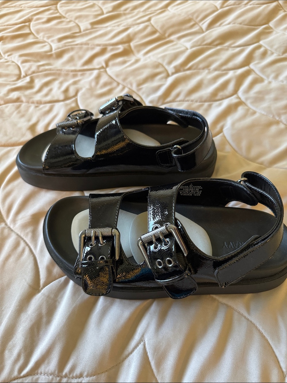 Old Navy Patent Black Buckle Sandals